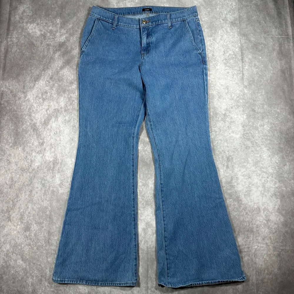 Express 70s Flare Jeans Women 12R Blue Mid Rise Wide Leg Denim Pants Bell Bottom